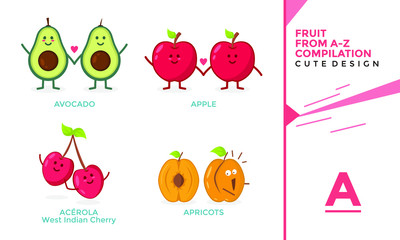 A Edition of Fun Fruit Compilation from A-Z (Cute Mascot Character) Design illustration Vector