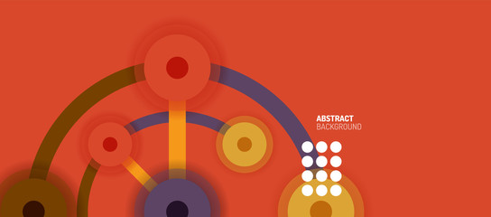 Fototapeta premium Flat style geometric abstract background, round dots or circle connections on color background. Technology network concept.