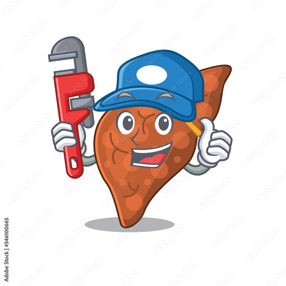 Sticker Human fibrosis liver Smart Plumber cartoon character design with tool