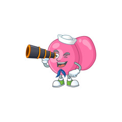 Streptococcus pyogenes in Sailor cartoon character style using a binocular