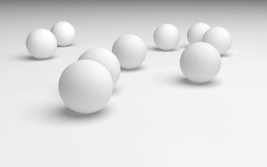 Fototapeta na wymiar White abstract background. Set of white balls isolated on white backdrop. 3D illustration