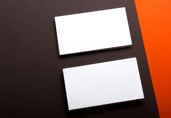 Business cards blank. Mockup on color background. Flat Lay. copy space for text