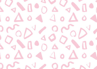 丸三角四角の模様_色鉛筆_ピンク色