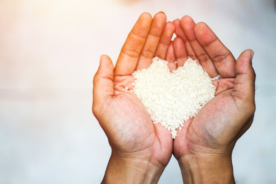 hands holding heart shape rice, stock photo