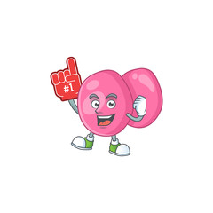 Cartoon character concept of streptococcus pyogenes holding red foam finger