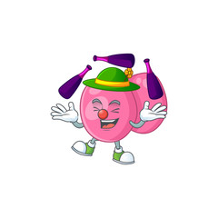 mascot cartoon style of streptococcus pyogenes playing Juggling on stage