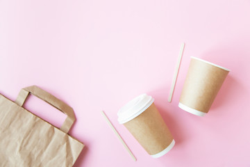 Set with disposable environmental paper utensils for concept design. Recycle plastic. Environment,...