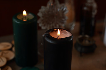 magic ritual with runes and pentagram and magical attributes