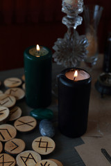 magic ritual with runes and pentagram and magical attributes