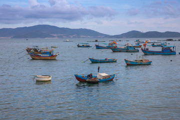many fishing boats near the coast. Vietnam