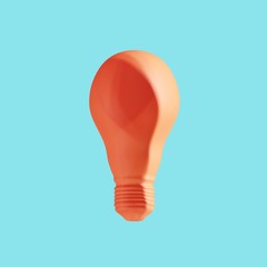 Slump Orange light bulb on blue background. 3D Render. Minimal Creative idea.