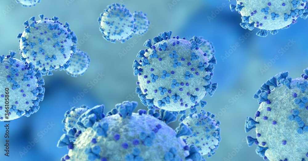 Poster microscopic close-up of the covid-19 disease. coronavirus illness spreading in body cell. 2019-ncov 
