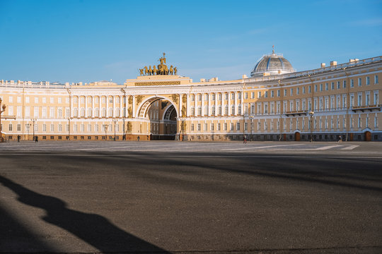 Palace square near the Hermitage in Saint Petersburg beautiful arch and column