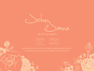 Pastel Colored Salmon Pink Romantic Floral Wedding Invitation Card