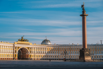 Palace square near the Hermitage in Saint Petersburg beautiful arch and column