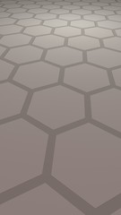 Honeycomb with color lighting, on a gray background. Perspective view on polygon look like honeycomb. Isometric geometry. Vertical image orientation. 3D illustration