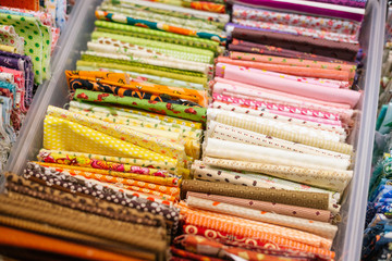 Bundle of colored fabric. (Texture, lines, pattern, composition, handmade)