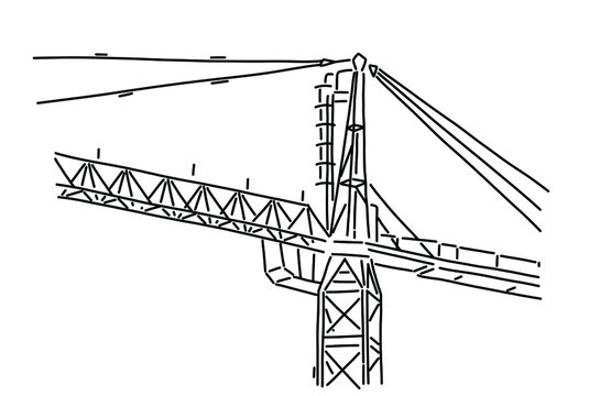 Close Up Tower Crane At A Construction Site On The White Background In Doodle Hand Drawn.eps