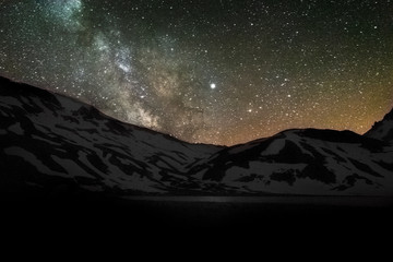 the milky way illuminates the lake of  Anterne, Haute-Savoie.
