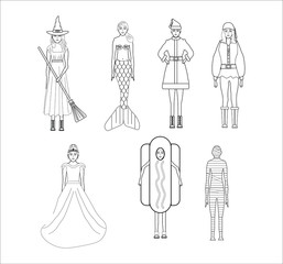 collection of illustrations of women in disguise. illustration for web and mobile design.