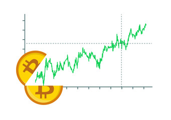 Vector image of bitcoin halving and an upwards chart - bitcoin gains, increase or profit