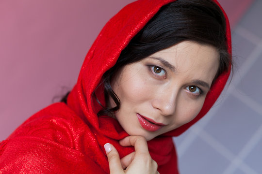 portrait of a beautiful woman Asian woman in a red headscarf