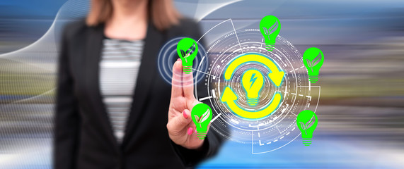 Woman touching a renewable energy concept