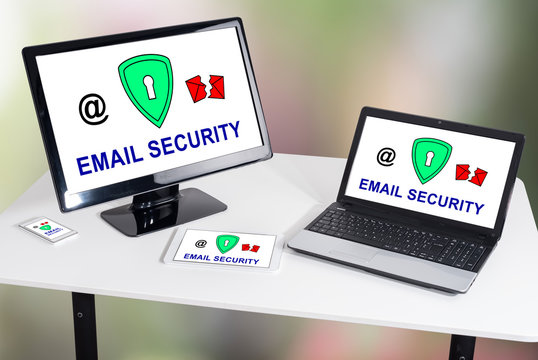 Email security concept on different devices