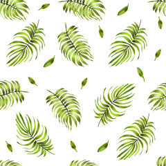 Watercolor Palm leaves seamless pattern. Summer tropical minimal Background  