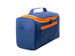 sports blue bag with a contrasting bright orange border for sports and recreation with handles of different lengths