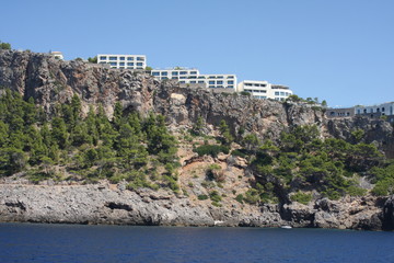 Buildings on mountain coast line Mallorca