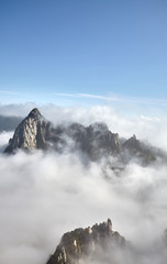 Fototapeta na wymiar Huashan National Park mountain landscape in cloud cover, China.