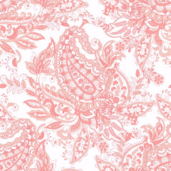 Paisley ethnic seamless vector pattern with floral elements.