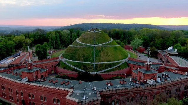 Aerial view of Kosciuszko Mound (Kopiec Kosciuszki) in Cracow, Krakow, Poland