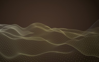 Abstract landscape on a dark background. Cyberspace orange grid. hi tech network. 3D illustration