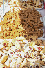 Traditional vanilla crescent rolls sweet dessert delights, pastry during hotel brunch buffet outside