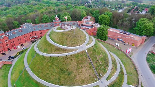Aerial view of Kosciuszko Mound (Kopiec Kosciuszki) in Cracow, Krakow, Poland