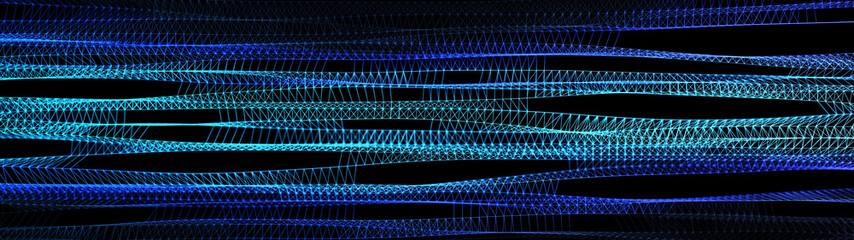 Fototapeta premium Network of bright connected dots and lines. Abstract dynamic wave of many points. Digital background. 3D rendering.