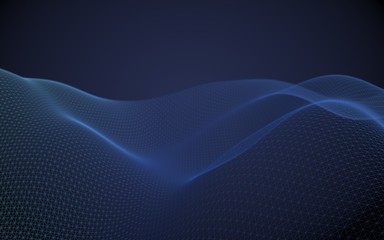 Abstract landscape on a blue background. Cyberspace grid. hi tech network. 3d technology illustration. Depth of field. 3D illustration