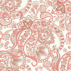 Paisley ethnic seamless pattern with floral elements.