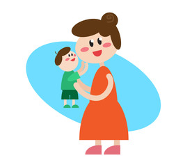 Mom and her baby on a white background. Vector illustration.