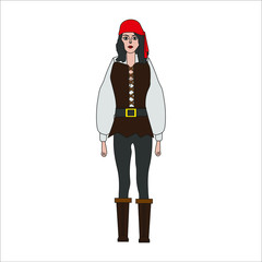 woman dressed as a pirate with bandana on her head. illustration for web and mobile design.