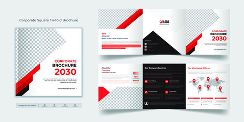 Corporate, business Square tri fold brochure template - obrazy, fototapety, plakaty