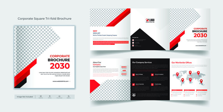 Corporate, business Square tri fold brochure template