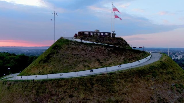 Aerial view of Kosciuszko Mound (Kopiec Kosciuszki) in Cracow, Krakow, Poland