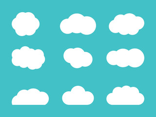 Clouds. Abstract white cloudy set on mint blue background. SVG icons