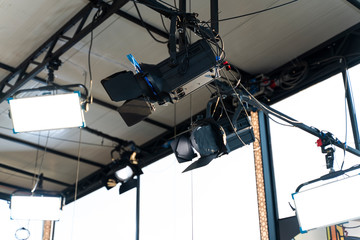 Spot light and led light in outdoors television studio on ceiling.