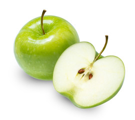 Green apples isolated on white  background with clipping path