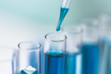 Close up science laboratory test tubes.