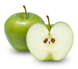Green apples isolated on white  background with clipping path